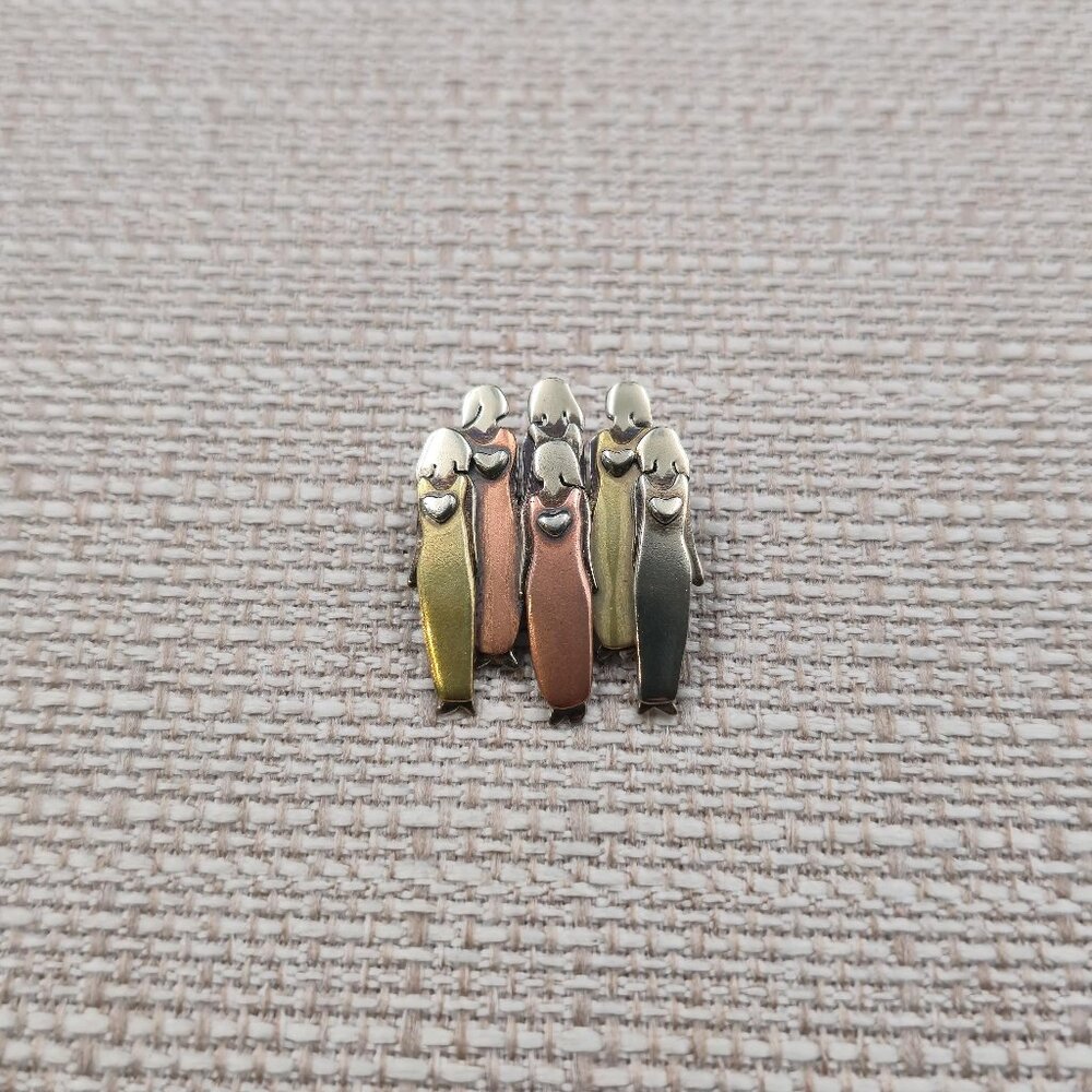 Sterling Silver Brass Copper Sisters Family Pin Brooch A7040